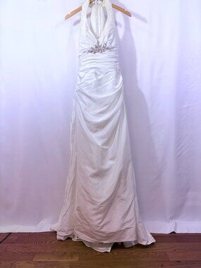 DaVinci Bridal 8417 Ivory/Soft White Satin Halter Wedding Dress Size 6 NWT